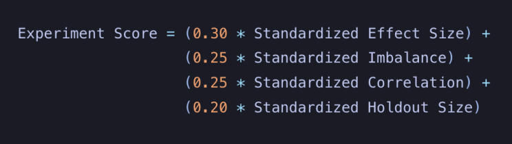 Experiment score formula