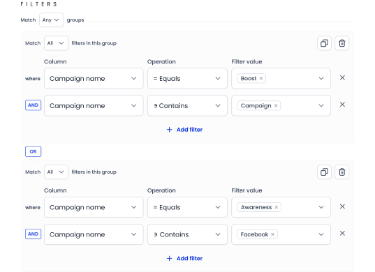 Use advanced filters to select the right data